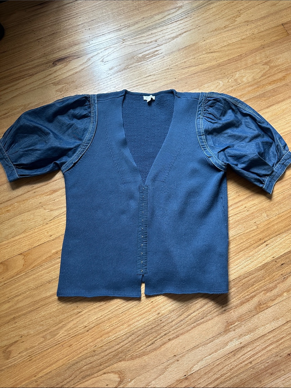 Anthropologie Pilcro Blue Puff-Sleeve Cardigan Sweater size Large